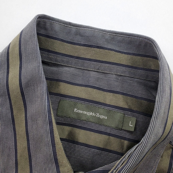 Ermenegildo Zegna Shirt Green Blue Gray Button Down Mens L Pin Stripe L/S - Picture 7 of 10